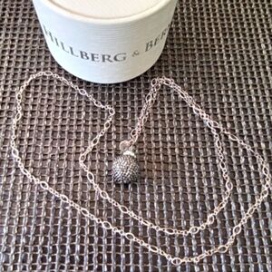 Hillberg & Berk Hematite Sparkle Ball Long Silver Necklace